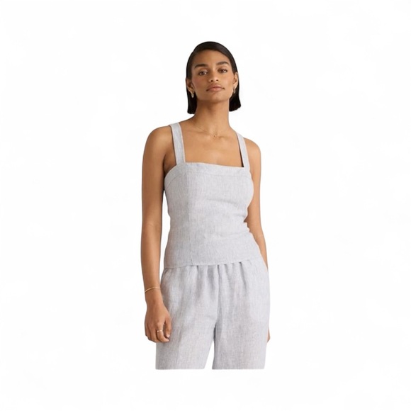 Quince 100% European linen blue pinstripe fitted tank large NWT - Picture 3 of 12